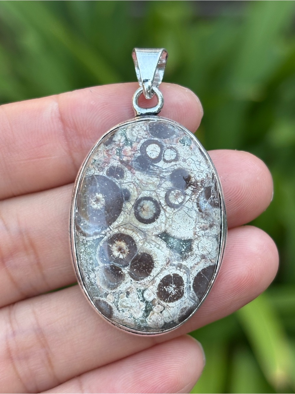 Handmade Ocean Jasper Oval Pendant in Earth Tones
